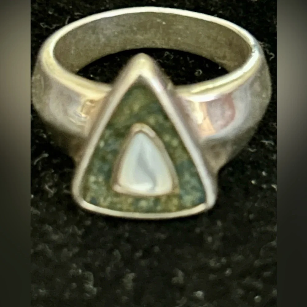 Carolyn Pollack Silver Ring with Green and White Inlay